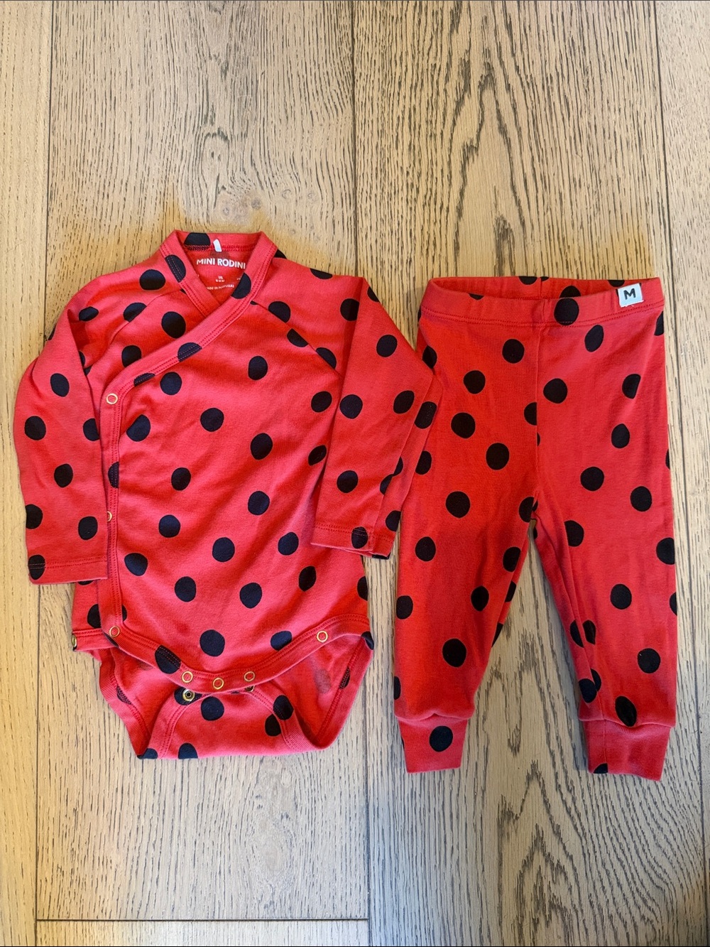 Mini Rodini Red and Black Polka Dot Matching Set